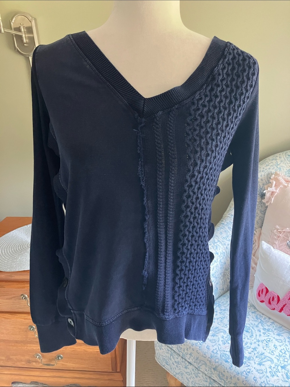 Anthropologie Saturday Sunday v neck side button mixed media sweatshirt XS